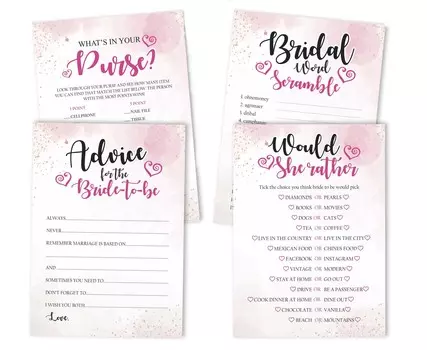 Набор игр для девичника Inkdotpot из 4 штук(50 листов каждый) w От мисс до миссис Золотой баннер Акварельный всплеск Веселые игры для свадебного душа 5 x 7 Inches белый