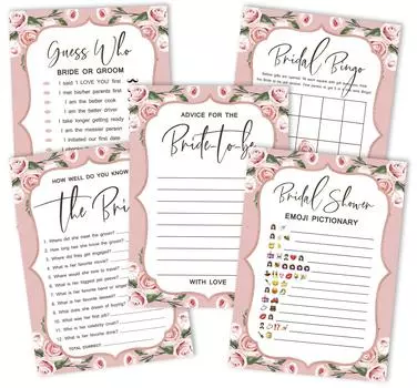 Набор игр для девичника Inkdotpot, комплект из 5 штук (Мероприятия для 50 гостей) Игровой набор «Веселая девичья вечеринка» на цветочную тематику 5 x 7 Inches белый
