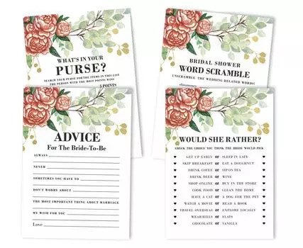 Набор игр Inkdotpot Bachelorette Party Game Set с цветочным рисунком из 4 шт.(50 листов каждый) w От мисс до миссис Голд Баннер Веселая игра в свадебный душ 5 x 7 Inches белый