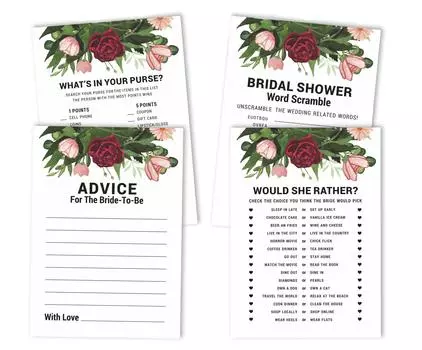 Набор игр Inkdotpot Bachelorette Party Games Набор цветочной зелени из 4 шт.(50 листов каждый) w От мисс до миссис Голд Баннер Веселые игры для свадебного душа 5 x 7 Inches белый