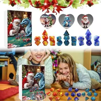 Набор игральных костей DND Адвент-календарь 2024 24-дневный обратный отсчет до Рождества Набор акриловых многогранных игральных костей для геймеров Ролевые игры