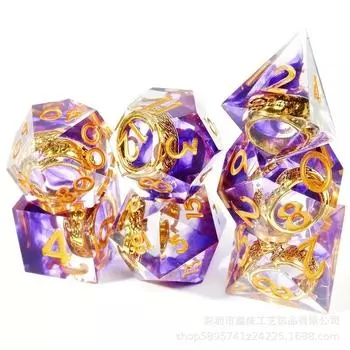 Набор игральных костей DND Magic Rings Sharp Edge Resin Dice с металлической коробкой, прозрачные игральные кости ручной работы Lightning Polyhedral для RPG, игральные кости MTG Pathfinder Shadowrun синий