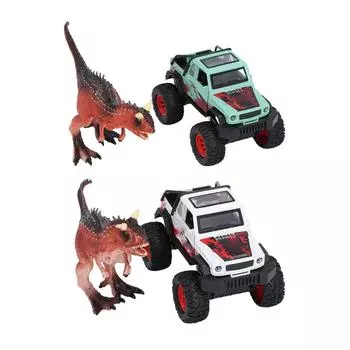 Набор игрушечных машинок для бездорожья с динозавром, звуком и светом, модель автомобиля, литые большие колеса, игрушечный внедорожник White