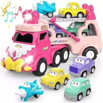 Набор игрушечных машинок-переносок со светом и звуком, розовая игрушка для девочки, малыша, двухслойный транспортный грузовик с фрикционным приводом, подарок