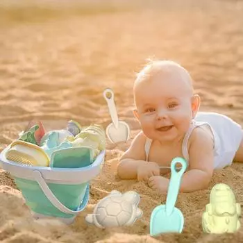 Набор игрушек для пляжного песка, складное пляжное ведро, игрушки для ванной для детей, сочетание цветов Morandi, лейка, лопата, грабли, формы для песка, ложка для песочных часов