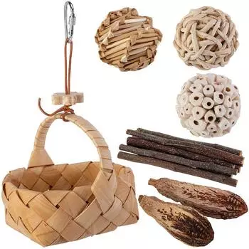 Набор игрушек для попугаев, набор игрушек для жевания из натурального дерева, аксессуары для клеток для птиц, игрушка для попугаев, корзина,