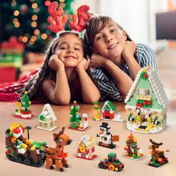 Набор игрушек для строительства Адвент-календаря, обратный отсчет на 24 дня, слепая коробка, испытание для детей, Рождественский городок, строительные блоки, рождественский поезд, олень, сюрприз, подарочный набор C