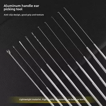 Набор инструментов для чистки ушей с алюминиевой ручкой: Большие и маленькие ложки-сверла, лопатка, ватная палочка, крючок для ушной серы, грибовидный сверло.