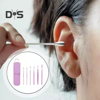 Набор инструментов для чистки ушной серы, портативный, удобный для путешествий, набор ушных совков с чехлом из искусственной кожи, мягкий спиральный наконечник, профессиональный инструмент для чистки ушей B