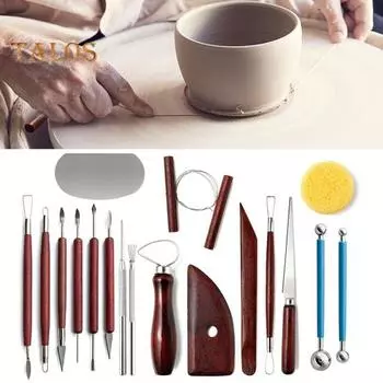 Набор инструментов для лепки из глины, 18 предметов, инструмент для резьбы по керамике с деревянными ручками, двухсторонние инструменты для резьбы по глине с сумкой для инструментов для любителей керамики 18pcs
