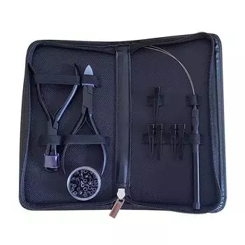 Набор инструментов для наращивания волос, плоскогубцы для открывания аппликаций + игла для вытягивания + зажимы + микробусины с подкладкой длиной 5030 мм, черные