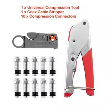 Набор инструментов для обжима коаксиального кабеля, набор инструментов для F-разъема RG59 RG6, обжимной инструмент для коаксиального кабеля с 20 шт. компрессионных разъемов