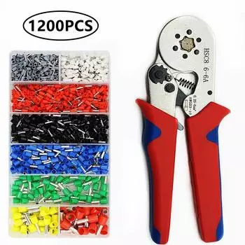 Набор инструментов для обжима наконечников Саморегулируемый набор обжимных устройств Ferrel с 1200 шт. обжимных разъемов для электрических проводов красный черный