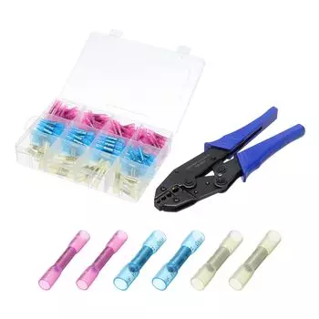 Набор инструментов для обжима наконечников uxcell, клещи для обжима проводов с 200 термоусадочными соединителями, клеммами для проводов, для домашнего ремонта, 1 набор, квадрат, мм HS-40J