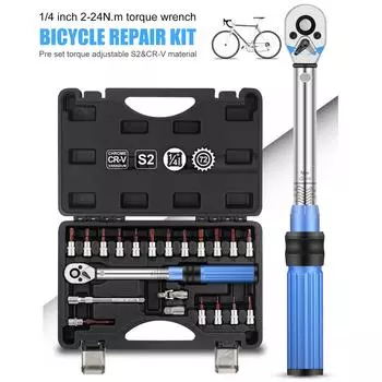 Набор инструментов для ремонта велосипеда, 21 шт., 14 дюймов, 224 Нм, динамометрический ключ, предустановленный крутящий момент, регулируемый S2&CRV серебряный