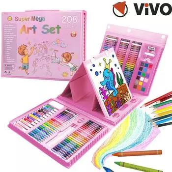 Набор инструментов для рисования из 208 предметов, набор для цветного рисования, двухсторонний тройной мольберт, карандаш для рисования и карандаш для рисования, подарки на Рождество, день рождения и Новый год. розовый