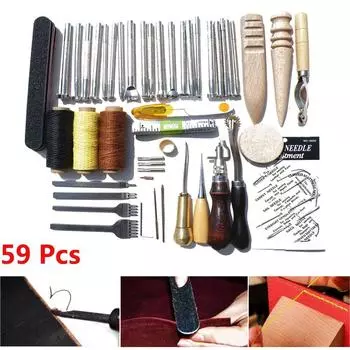 Набор инструментов для рукоделия из кожи, 59 шт., набор для ручного шитья, штамп для резьбы по дереву one size