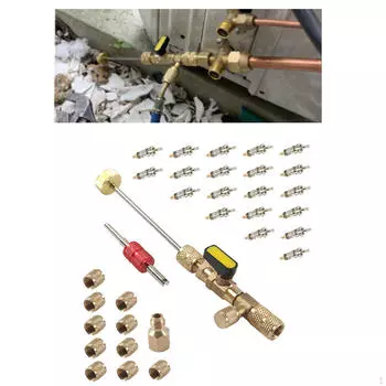 Набор инструментов для снятия и установки сердечников клапанов, двойной размер SAE 1/4 5/16, 20 шт. сердечников для R22 R134A R410