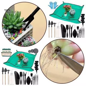 Набор инструментов для суккулентов, коврик для пересадки комнатных растений с сумкой для хранения, водонепроницаемые миниатюрные ручные инструменты для суккулентов, принадлежности для пересадки растений 20PCS