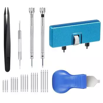 Набор инструментов для замены батарейки для часов из 26 предметов, Инструмент для снятия задней крышки часов, Инструмент для открытия корпуса часов, Инструменты для открытия задней крышки часов, Набор для ремонта часов, синий