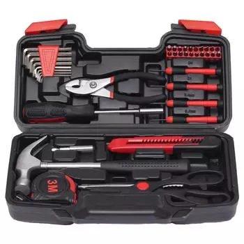 Набор инструментов из 39 предметов, универсальный набор бытовых инструментов с пластиковым футляром для хранения инструментов
