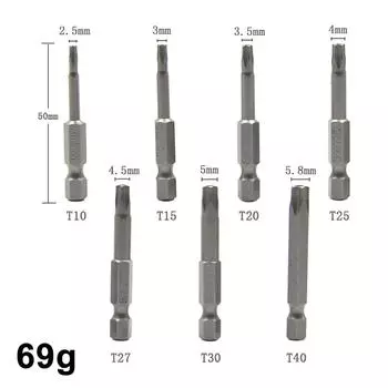 Набор инструментов из 7 предметов: шестигранная ручка, пятизвездочная полая головка отвертки с отверстием S2, магнитная головка отвертки T10-T40