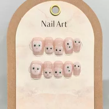 Набор искусственных ногтей ручной работы с белыми, забавными, розовыми, с котом, короткими, с клеем, многоразовые и съемные, накладные ногти XS
