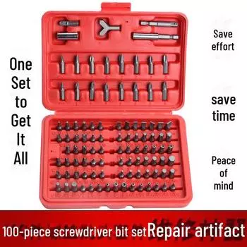 Набор из 100 предметов: Насадки, насадки, электрические отвертки, удлинители, торцевые головки, крестообразные, плоские и сливовые головки.