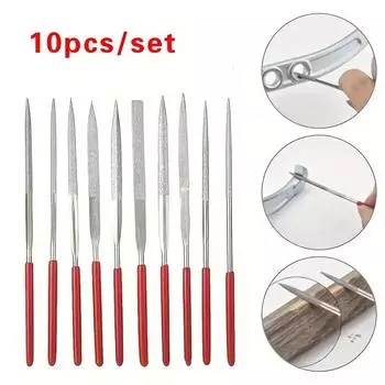 Набор из 10 алмазных мини-надфилей, идеально подходит для керамических изделий, деревообработки, полировки и резьбы по дереву, ручных инструментов