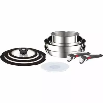 Набор из 10 кастрюль и сковородок Tefal со съемными ручками, совместимый с газовыми плитами IH, поставляется с 2 специальными ручками, не содержит вредных веществ