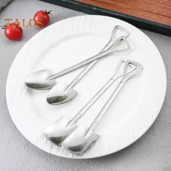 Набор из 10 ложек в виде арбуза из нержавеющей стали с заостренными квадратными ложками для десерта, кофе, йогурта, торта, фруктов, мороженого серебряный