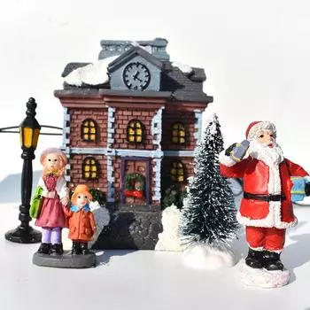 Набор из 10 маленьких домиков, украшенных рождественской подсветкой, рождественские куклы своими руками, маленькие деревенские украшения для домиков из смолы