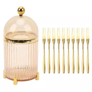 Набор из 10 маленьких вилок из нержавеющей стали PS, переносные вилки для десерта, салата, фруктов с банкой для хранения L