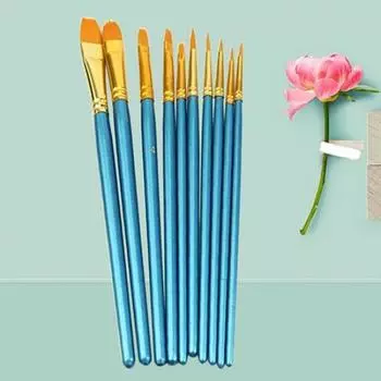 Набор из 10 нейлоновых кистей с круглыми заостренными/плоскими кончиками для волос, акриловых акварельных кистей для художника