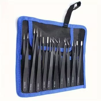 Набор из 10 пинцетов премиум-класса из нержавеющей стали с антистатическим покрытием - инструменты промышленного класса, ультраточные, ручной работы, для электроники, моделирования и домашнего ремонта 10pcs/set