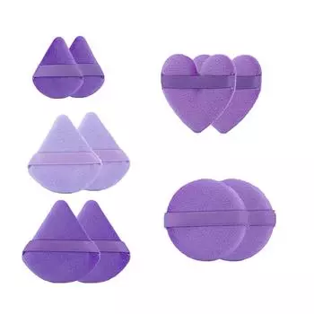 Набор из 10 пуховок для пудры, треугольная пуховка, круглая пуховка, пуховка в форме сердца, инструмент для макияжа, спонж для макияжа фиолетовый