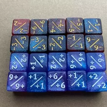 Набор из 10 шт., 16 мм, 6 сторон, бонусная жизнь, 1/1, плюс-минус, счетчик D6, цветные кости для DND, TRPG, ролевая игра, настольная игра, набор детских кубиков
