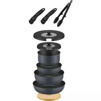 Набор из 10 сковородок Thermos Durable Series со съемными ручками, совместимый с AA IH, серый KSA-10A GY