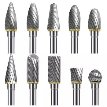 Набор из 10 твердосплавных борфрез с хвостовиком 1/8 дюйма и головкой длиной 1/4 дюйма из вольфрамовой стали для деревообработки, резьбы по металлу, гравировки, полировки Single Cut