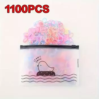 Набор из 1100 маленьких резинок конфетных цветов с сумкой для хранения. Простые высокоэластичные резинки для волос. Милые мини-скранчи для волос 1100pcs