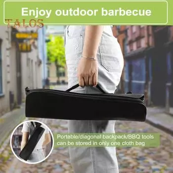 Набор из 11 предметов из нержавеющей стали для барбекю с деревянной ручкой, переносная сумка, универсальный гриль-лопатка, резак, вилка, тендеризатор, открывалка для бутылок для гриля на открытом воздухе цвет старого дерева