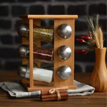 Набор из 12 чаш для специй Bambum Fontina с бамбуковой подставкой