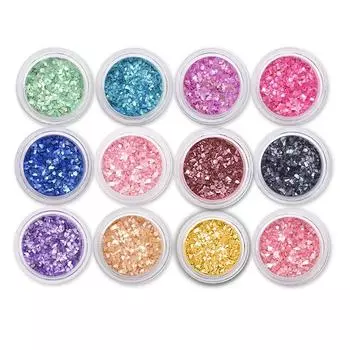 Набор из 12 цветов, частицы оболочки, блестки для ногтей, хлопья, блестящие украшения для дизайна ногтей