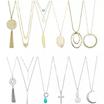 Набор из 12 длинных ожерелий с подвеской Y, ожерелье с кисточками для женщин One Size чёрный