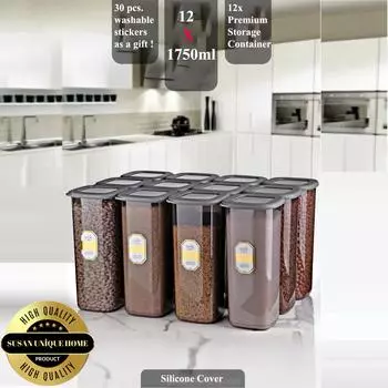 Набор из 12 маркированных контейнеров для хранения объемом 1750 мл — длинный супернабор — JUMBO BOY