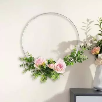 Набор из 12 металлических колец с подставкой и светодиодными гирляндами для самостоятельного изготовления центрального элемента украшения стола, цветочного венка-кольца для ловца снов 20cm чёрный