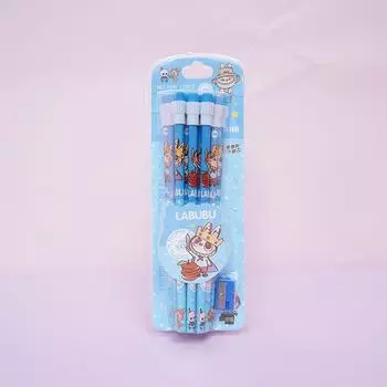 Набор из 12 мультяшных карандашей Labubu с ластиком и точилкой для карандашей, студенческие карандаши для письма и рисования, студенческие канцелярские товары, школьные принадлежности
