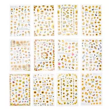 Набор из 12 наклеек для дизайна ногтей с изображением подсолнуха, наклейки для украшения ногтей, принадлежности для маникюра