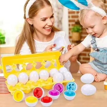Набор из 12 парных яиц для малышей, сортировщик с распознаванием цветов и чисел, развивающие игрушки для развития мелкой моторики, обучающая игра STEM, подарок A