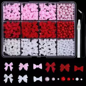 Набор из 12 сеток, микс украшений для нейл-арта в виде бантов, украшения из смолы своими руками, микс украшений для нейл-арта с цветным жемчугом.